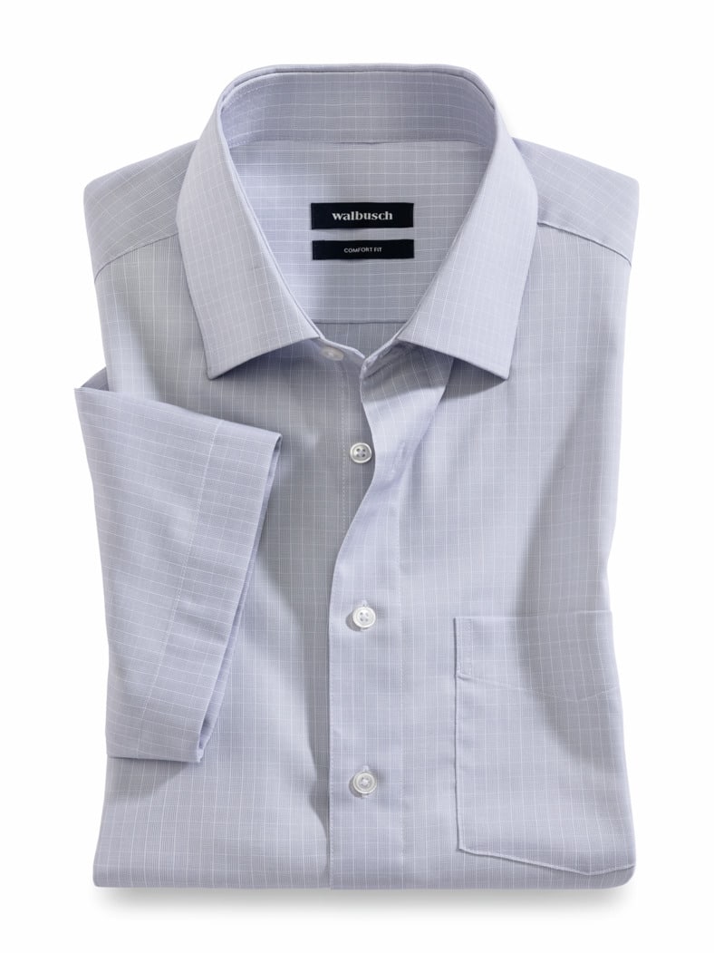 Extraglatt-Hemd Kent-Kragen Gitterkaro Grau