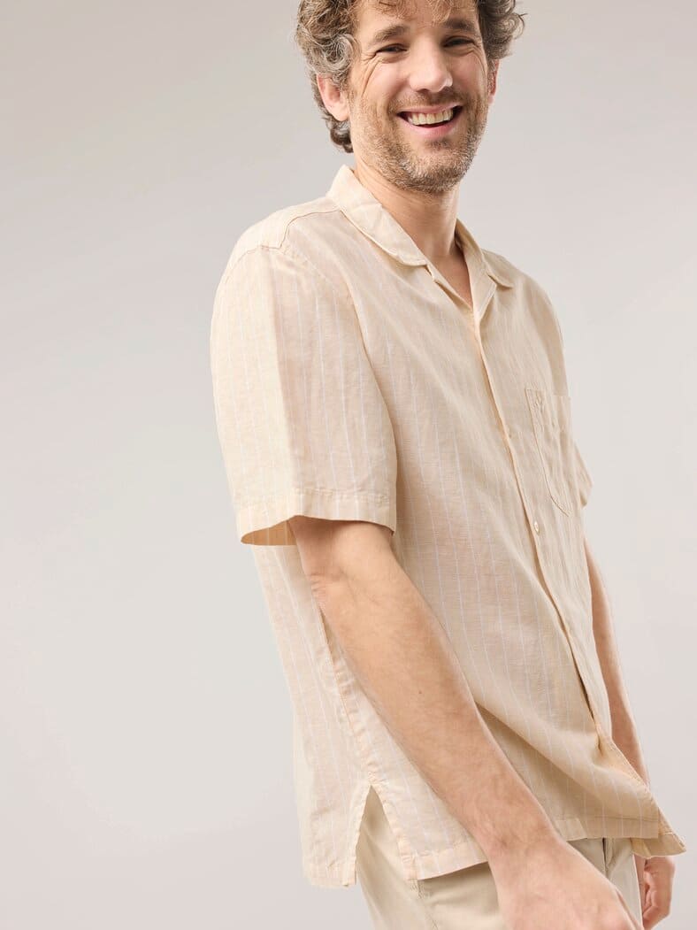 Leinen-Mix Revers-Kragen-Hemd Streifen Natur