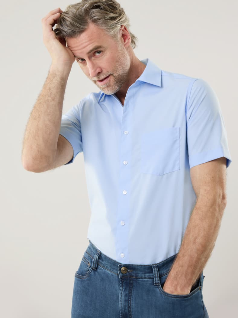 Extraglatt-Hemd Walbusch-Kragen Hellblau