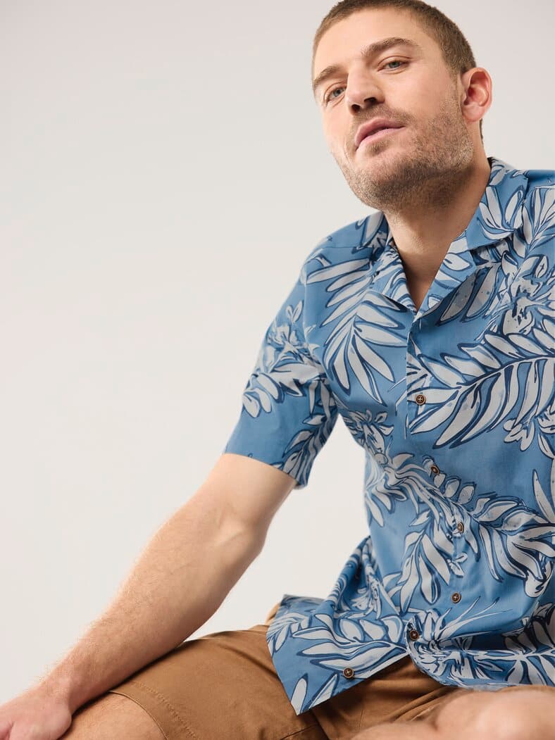 leichtes Reverskragen-Hemd Druck Marine