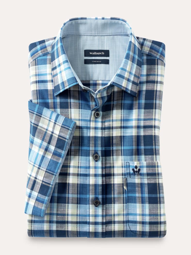 Tropical-Hemd soft & leicht Karo Blau