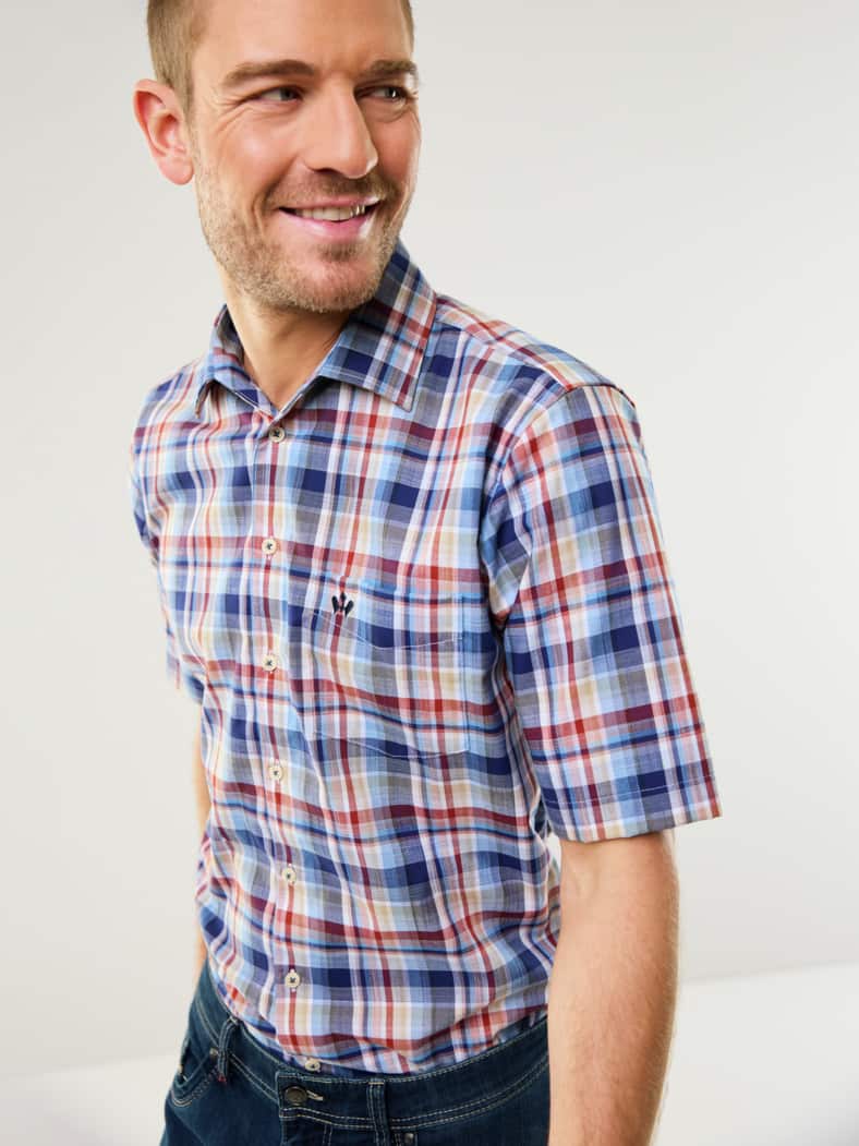 Extraglatt-Hemd Tropical Karo Marine