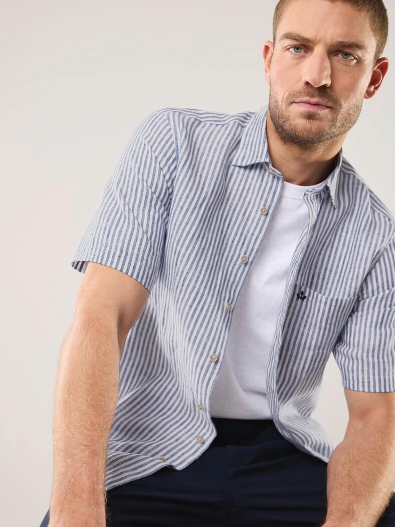 Pures Leinen Hemd StreifenMarine