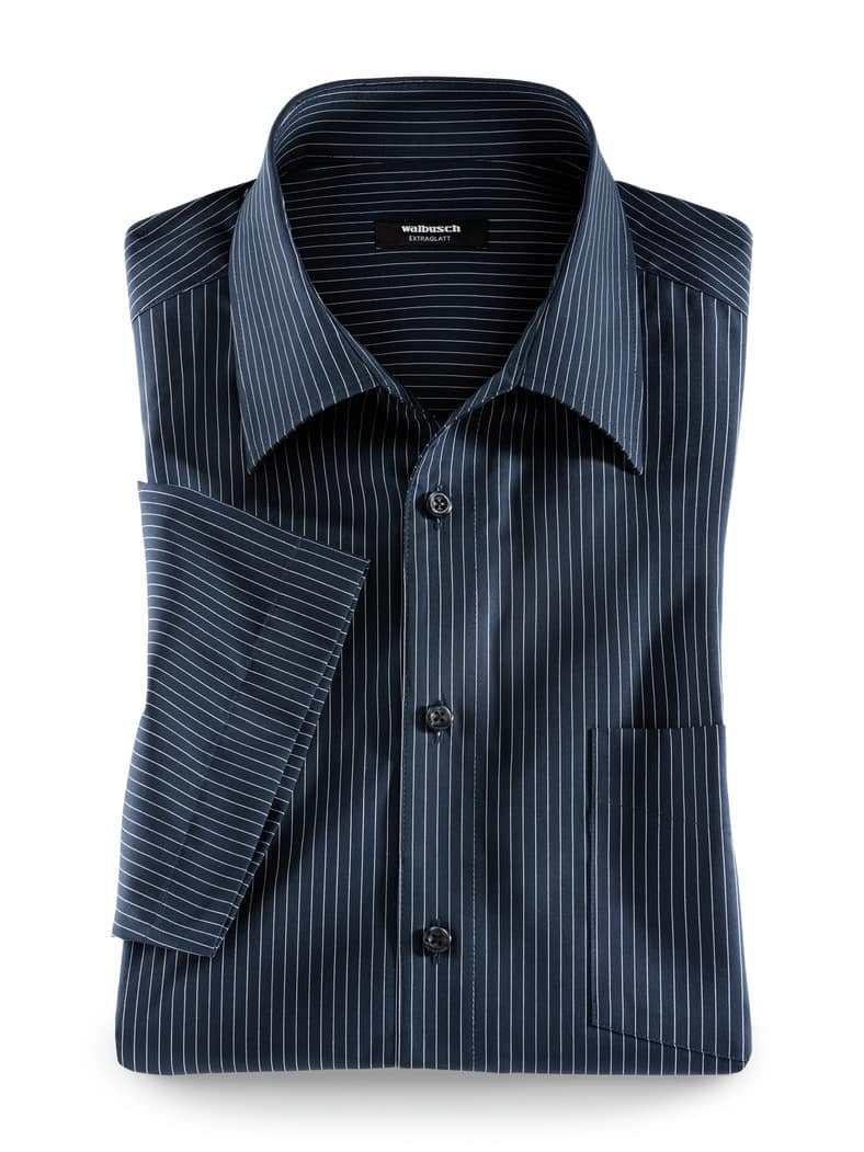 Extraglatt-Hemd Walbusch-Kragen Streifen Dunkelblau