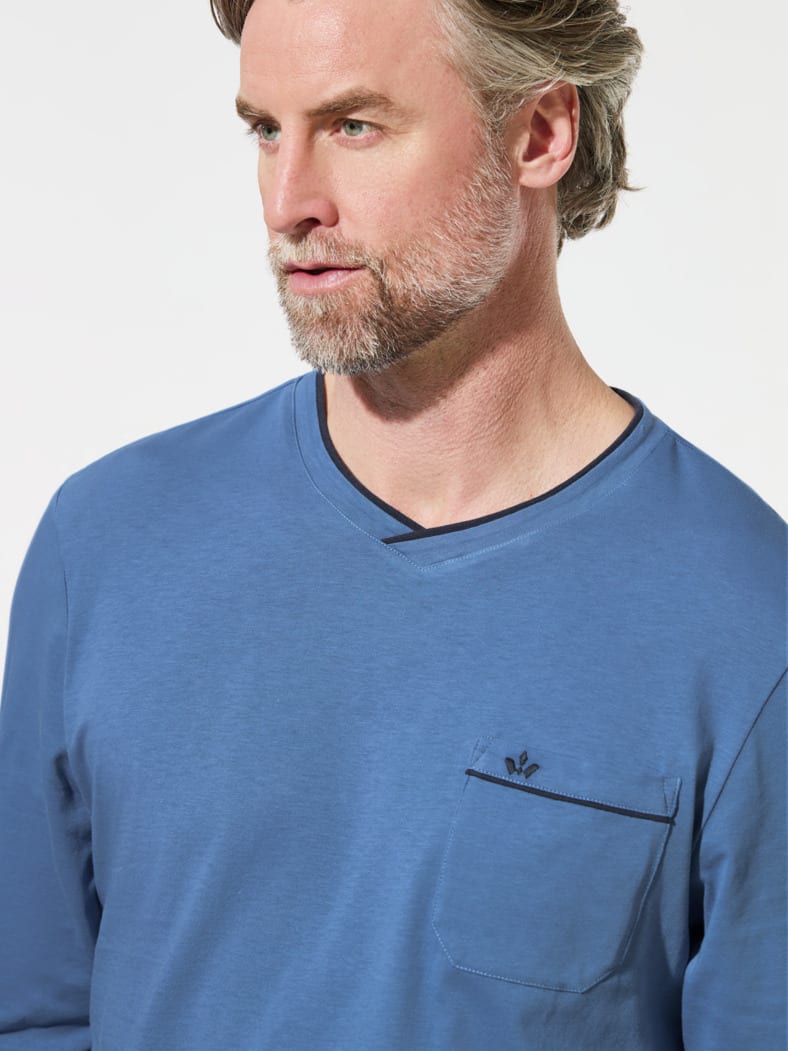 V-Pyjama Softcotton Blau/Grau