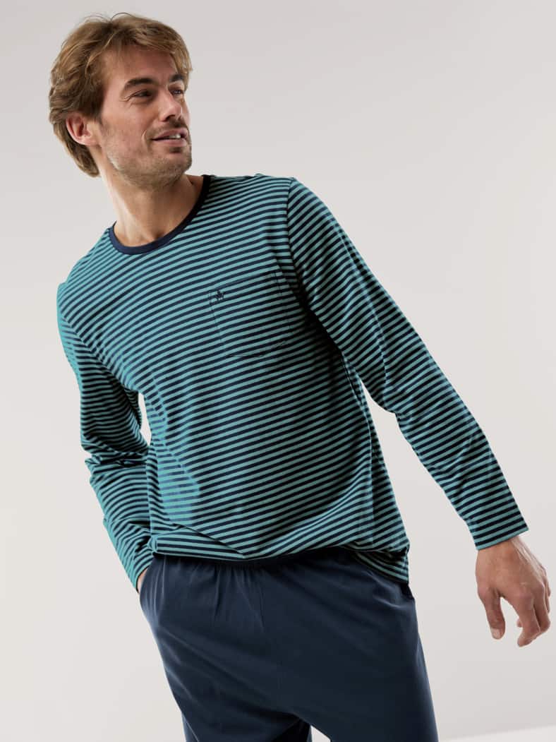 Jersey Flanell Pyjama Streifen Marine