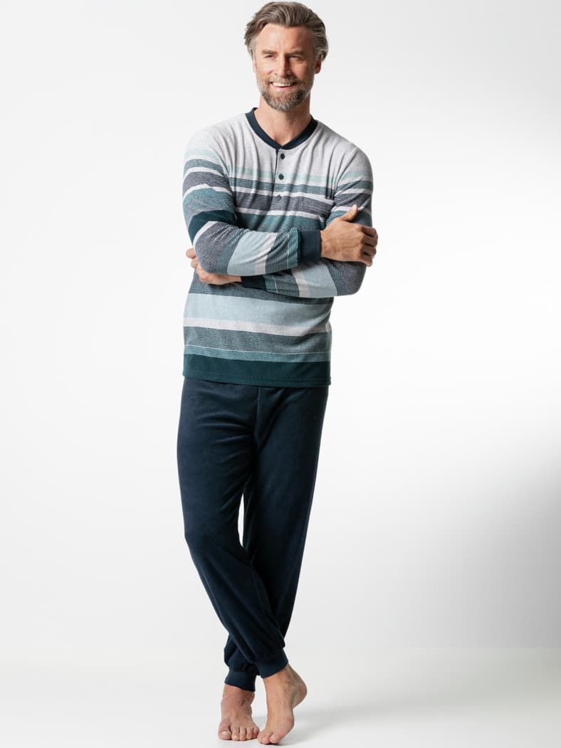 Frottee-Schlafanzug Winterwarm Marine/Blau