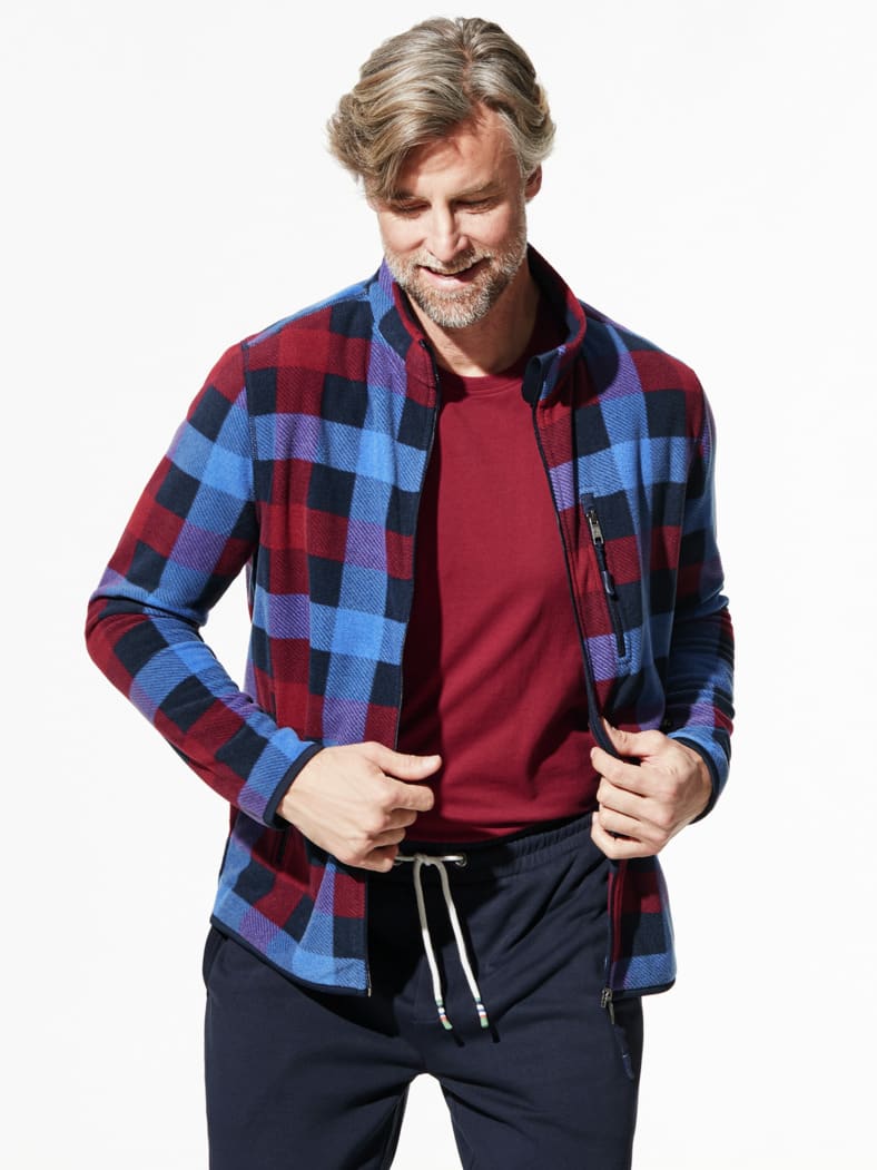 Relax- Fleecejacke Karo Blau