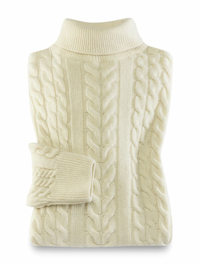 Aran-Zopfpullover Wollweiß