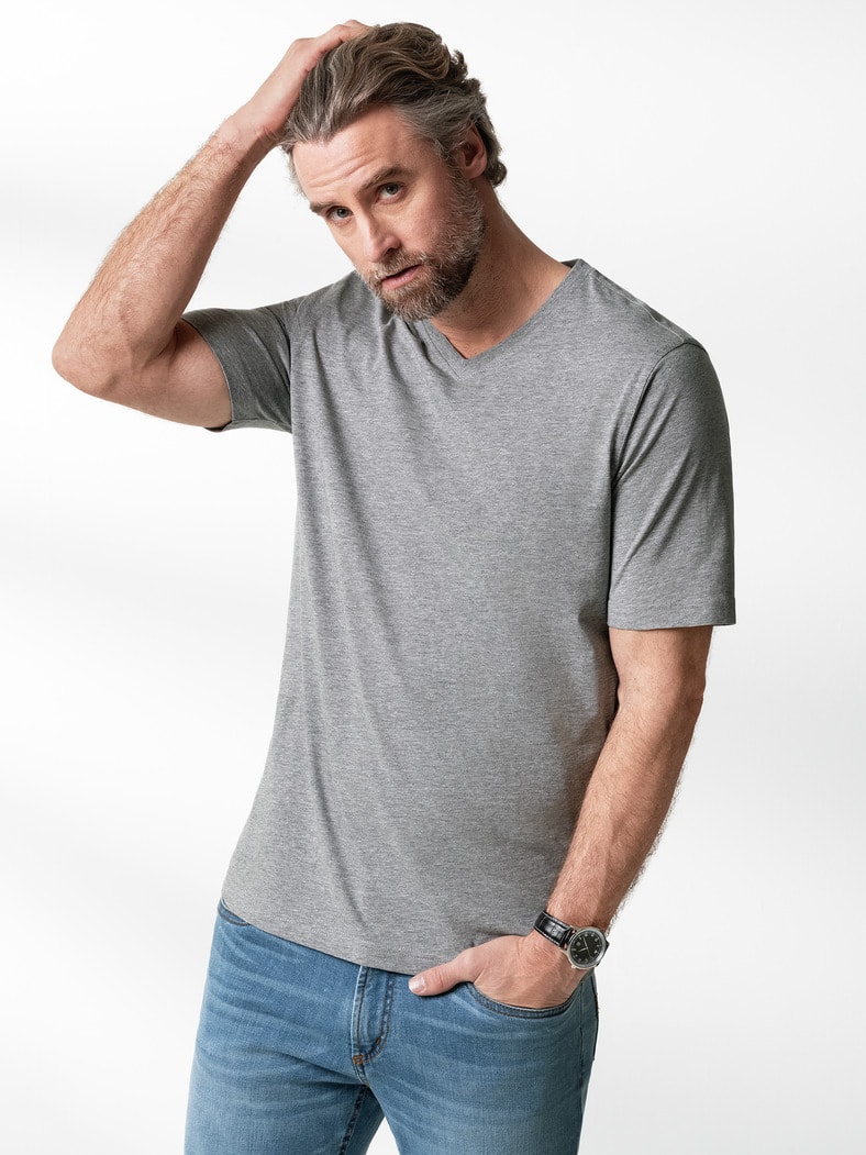 T-Shirt V-Ausschnitt Mittelgrau