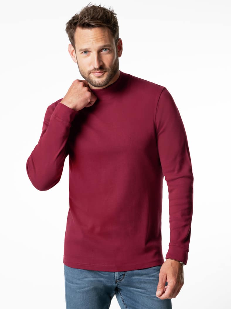 Langarm-Shirt Stehkragen Dunkelrot