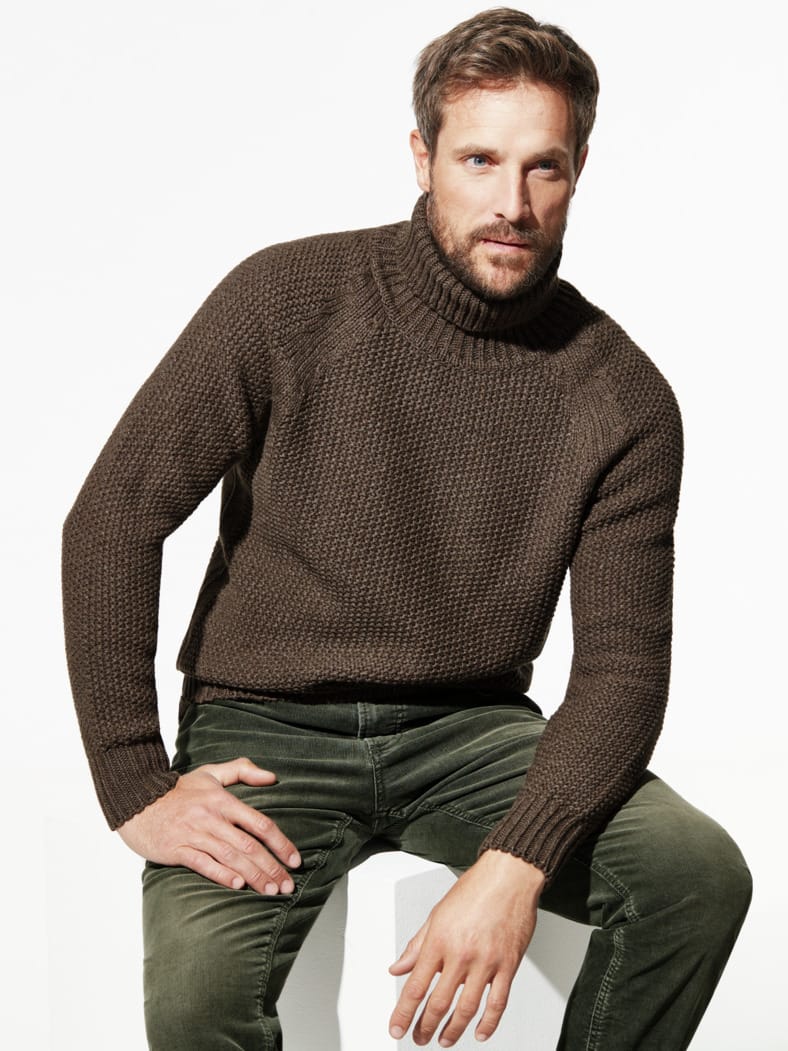 Rollkragen-Pullover Baby-Alpaka Braun Melange