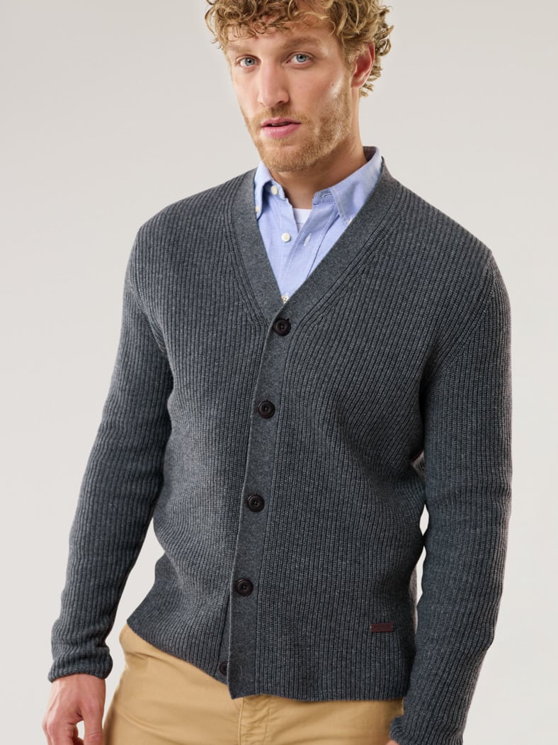 Patentstrick-Cardigan Grau Melange