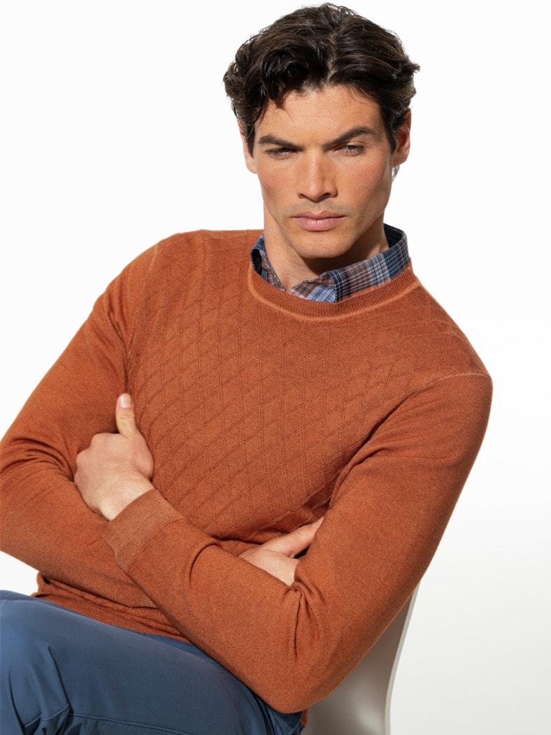 Strukturpullover Merino Extrafein Kürbis