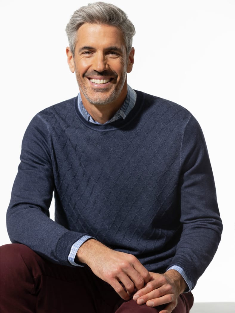 Strukturpullover Merino Extrafein Marine