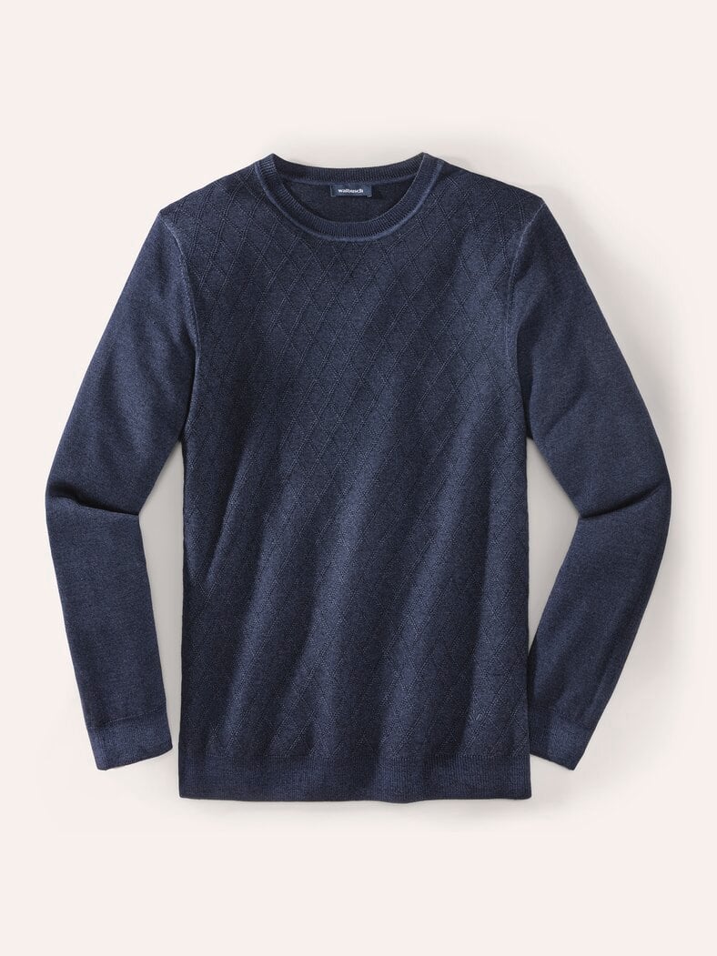 Strukturpullover Merino Extrafein Marine