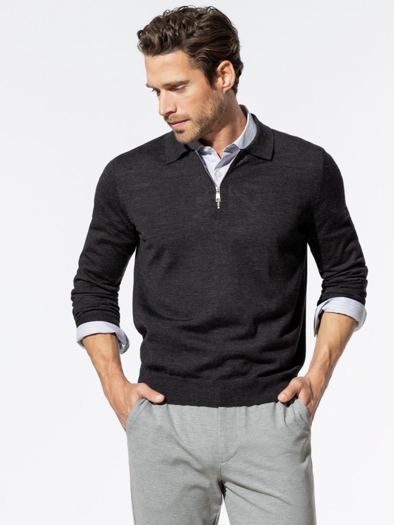 Merino-Mix Strickpolo Anthrazit
