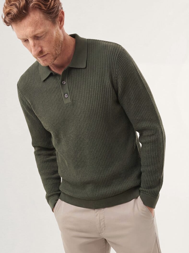 Strickpolo aus Baumwolle Oliv