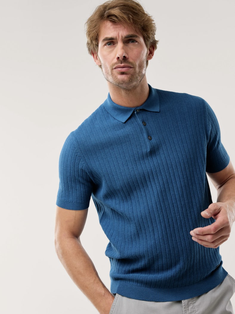 Baumwoll-Strickpolo Lichtblau