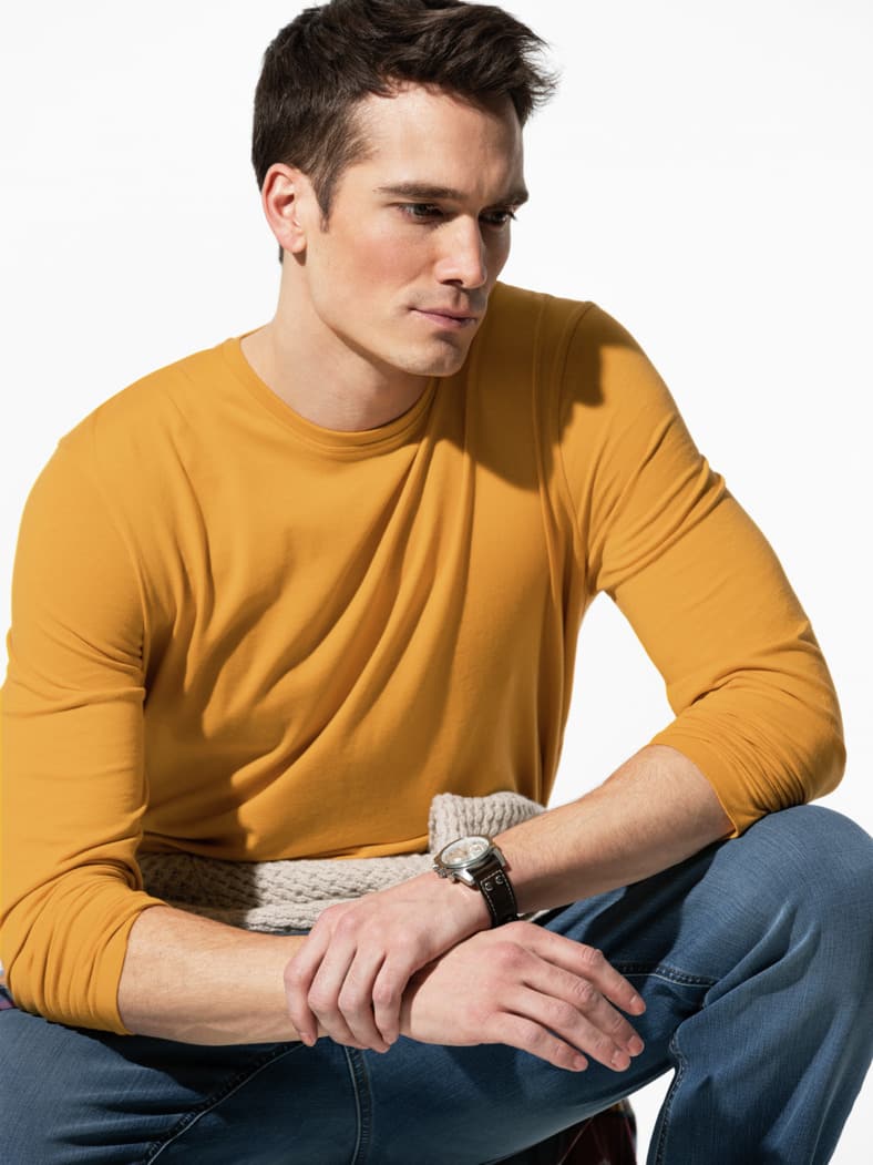 Langarm-Shirt Rundhalsausschnitt Safran