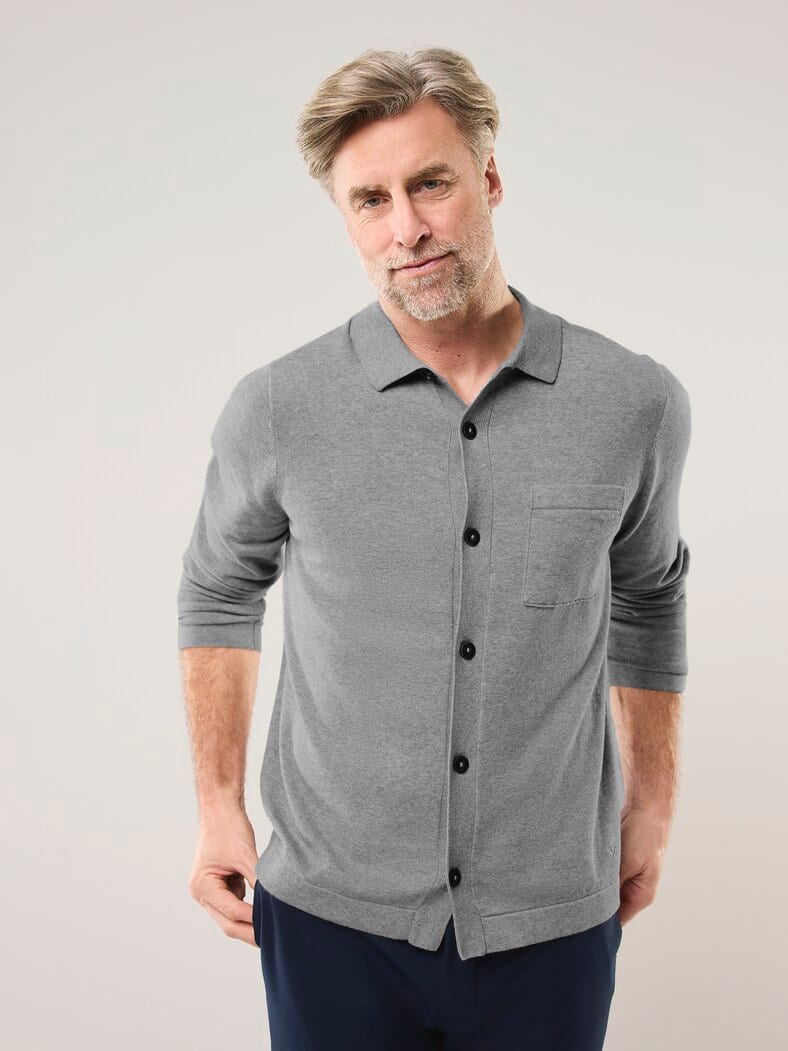 Geknöpftes Strickpolo Grau Melange