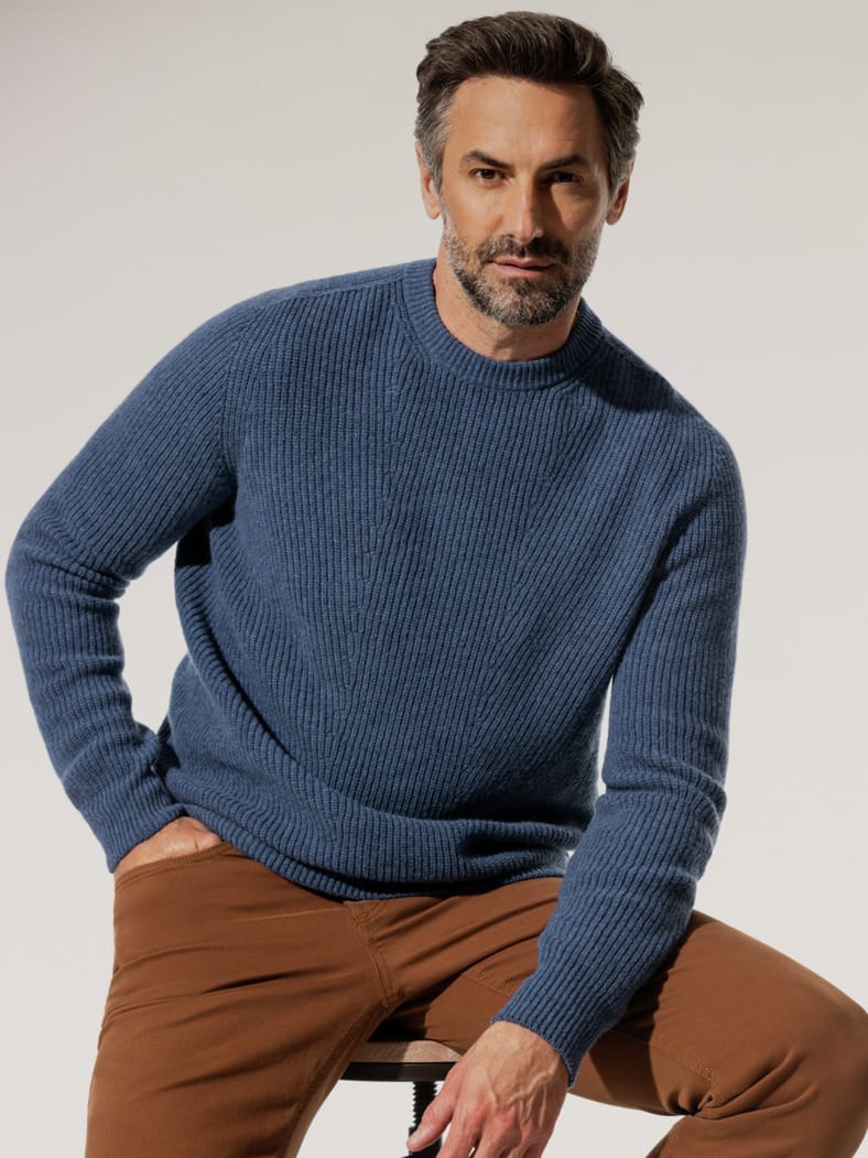 Cashmino Pullover Nahtlos Mittelblau