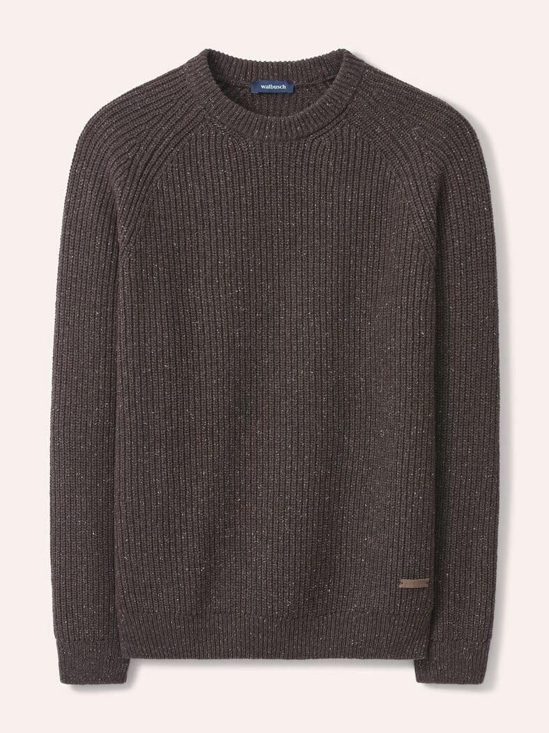 Rundhalspullover in Tweed Optik Dunkelbraun