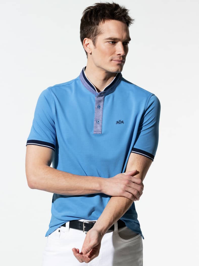 Stehkragen-Polo Maritim Mittelblau