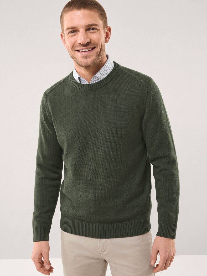 Rundhalspullover mit Merinowolle Oliv