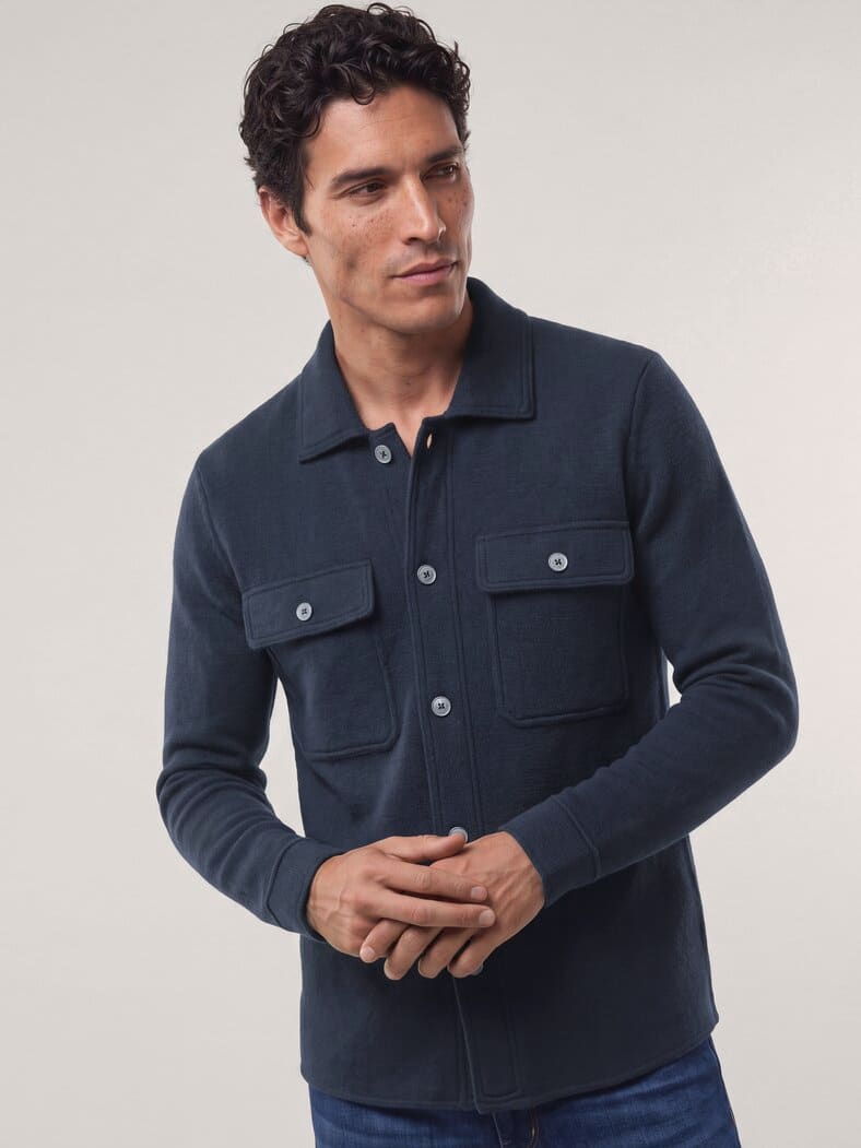 Hemdjacke aus Merinowolle Marine