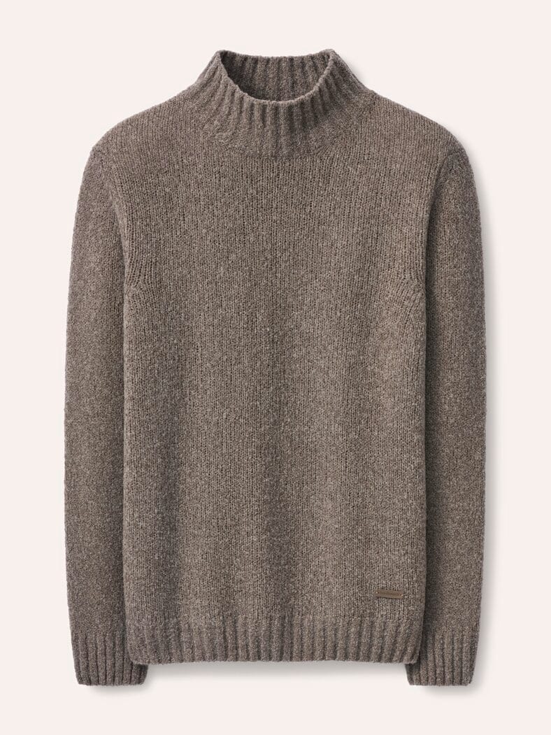 Stehkragen-Pullover in Boucle Optik Taupe
