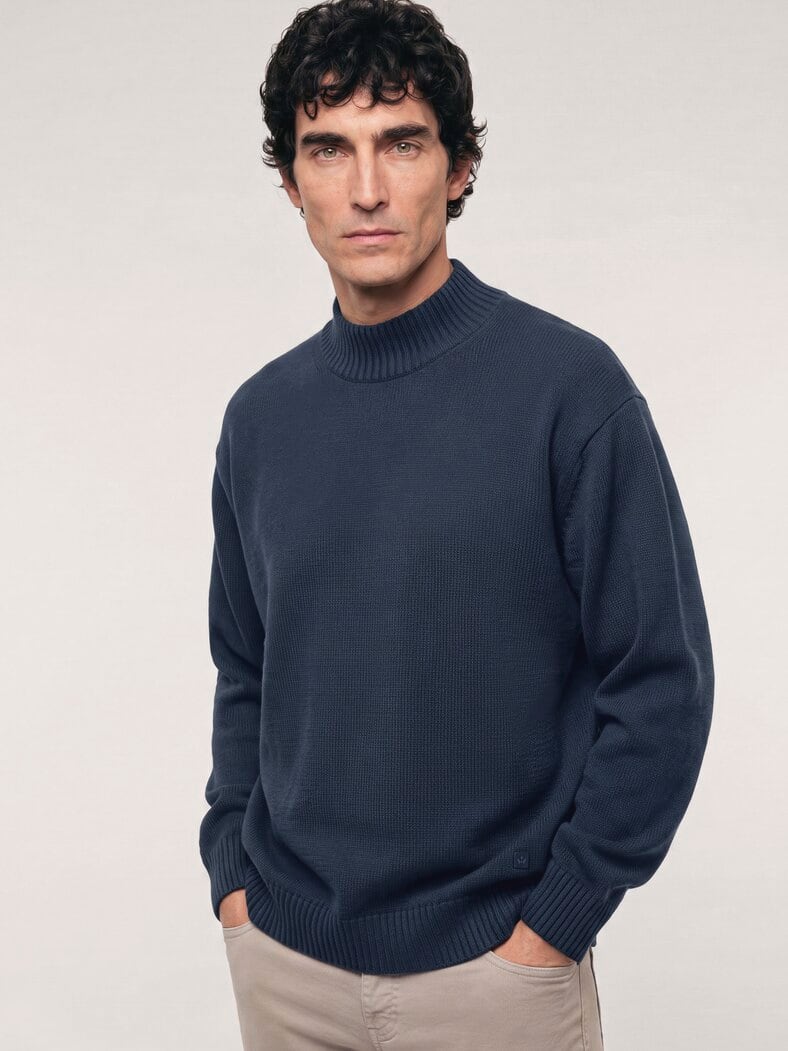 Stehkragen-Pullover mit Merinowolle Marine