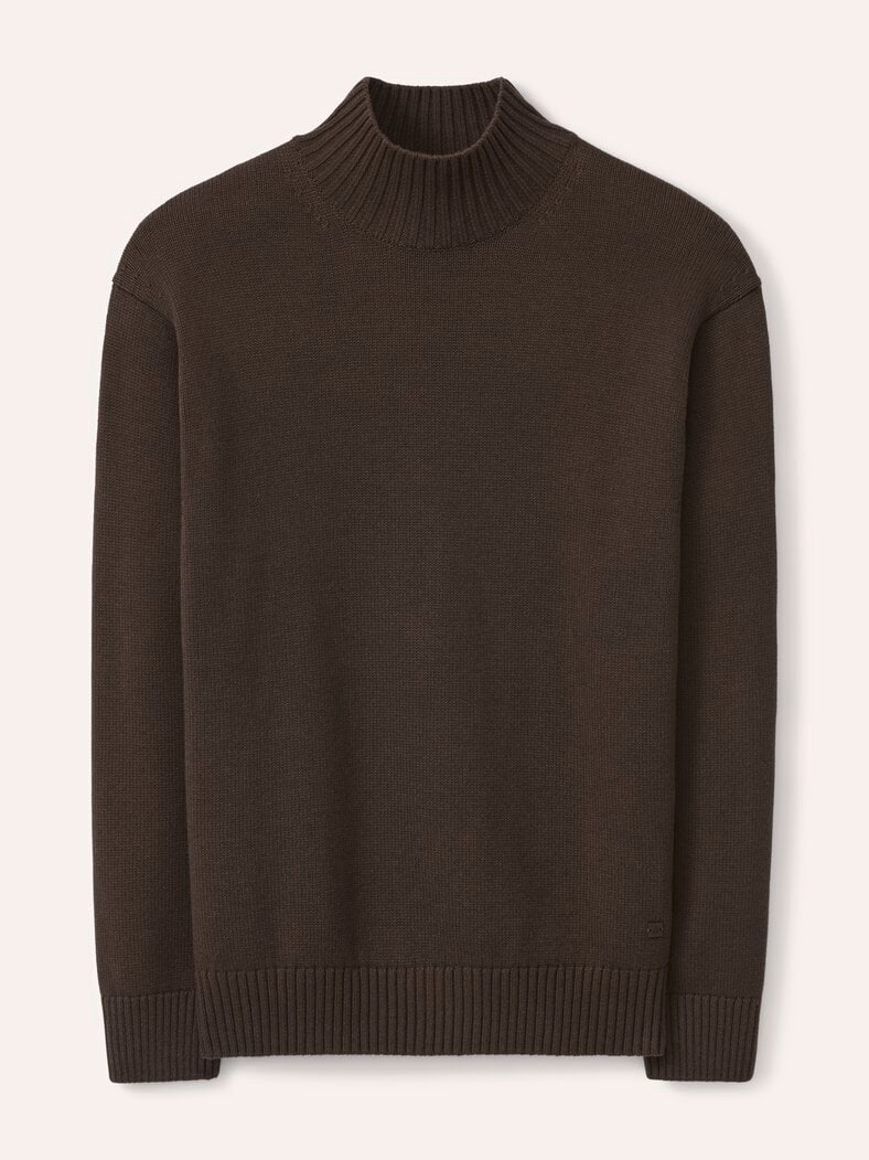 Stehkragen-Pullover mit Merinowolle Dunkelbraun