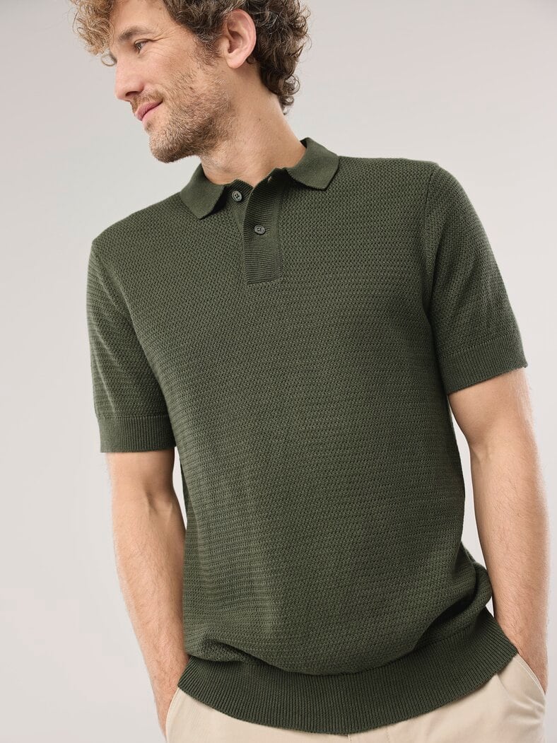 Strickpolo Klimastruktur Oliv