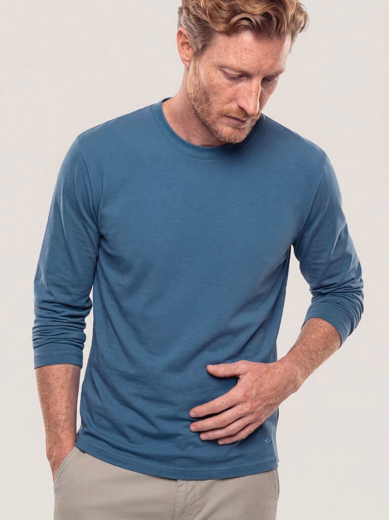 Langarmshirt aus Baumwollmix Meerblau