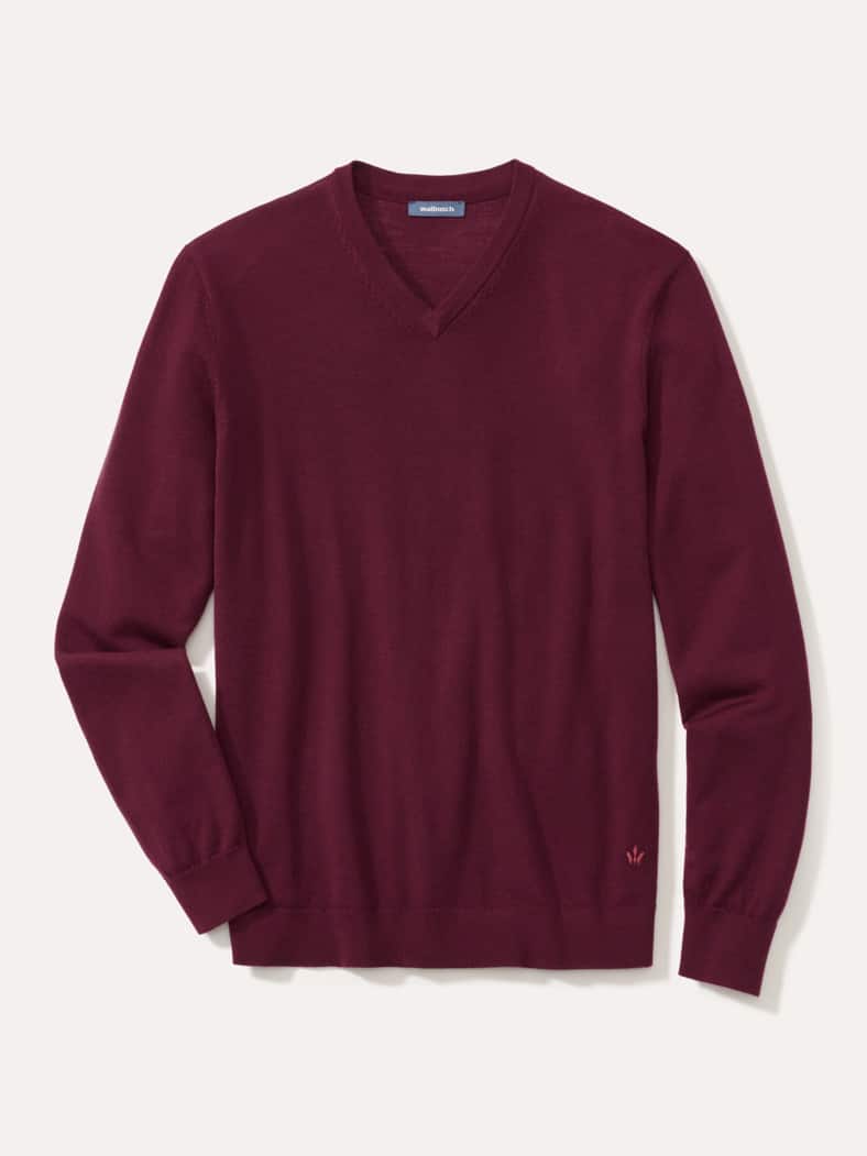 V-Pullover Merino Extrafein Bordeaux