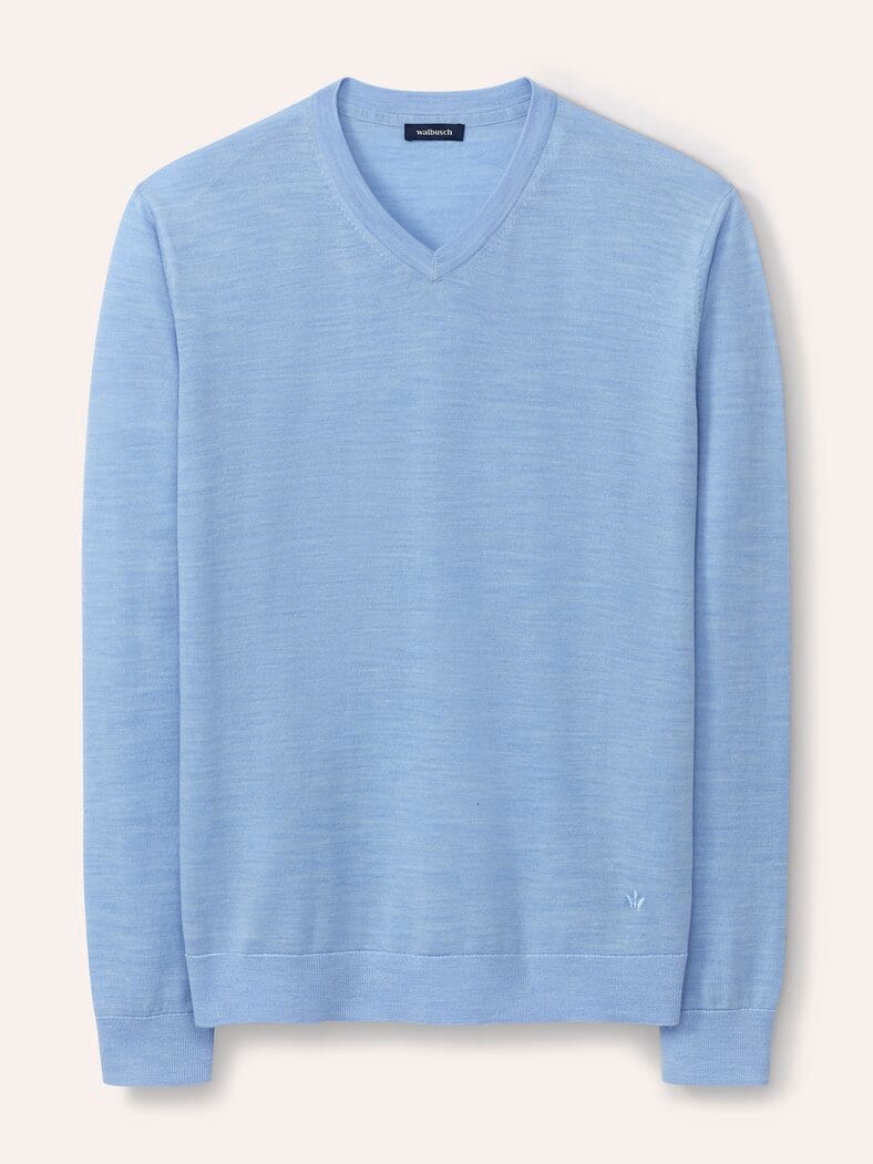 V-Pullover Merino Extrafein Hellblau