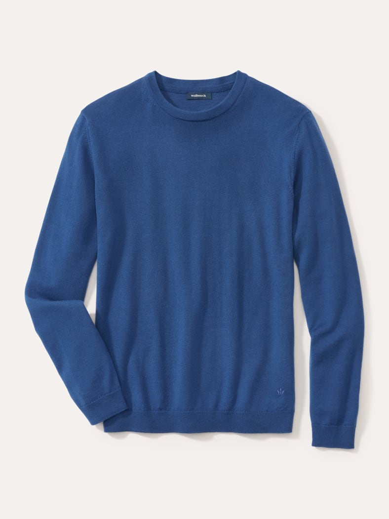 Rundhals-Pullover Merino Extrafein Königsblau