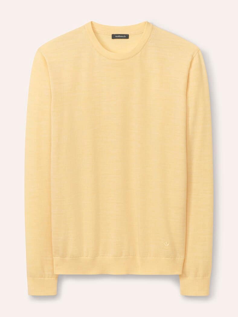 Rundhals-Pullover Merino Extrafein Zitronengelb
