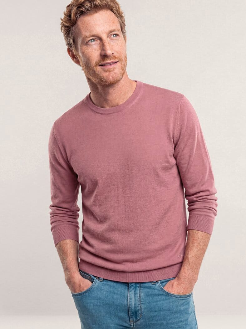 Rundhals-Pullover Merino Extrafein Rosenholz