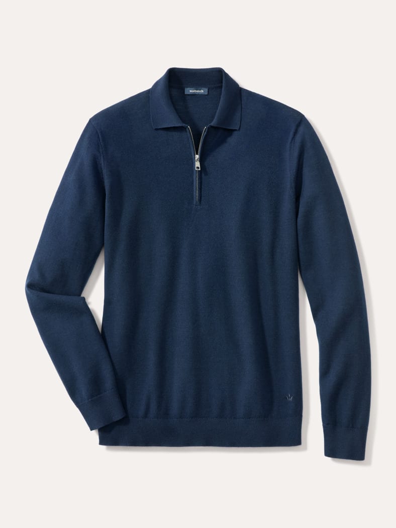 Polo-Pullover Merino Extrafein Marine