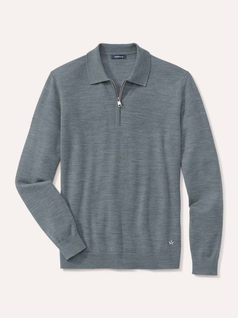 Polo-Pullover Merino Extrafein Grau Melange