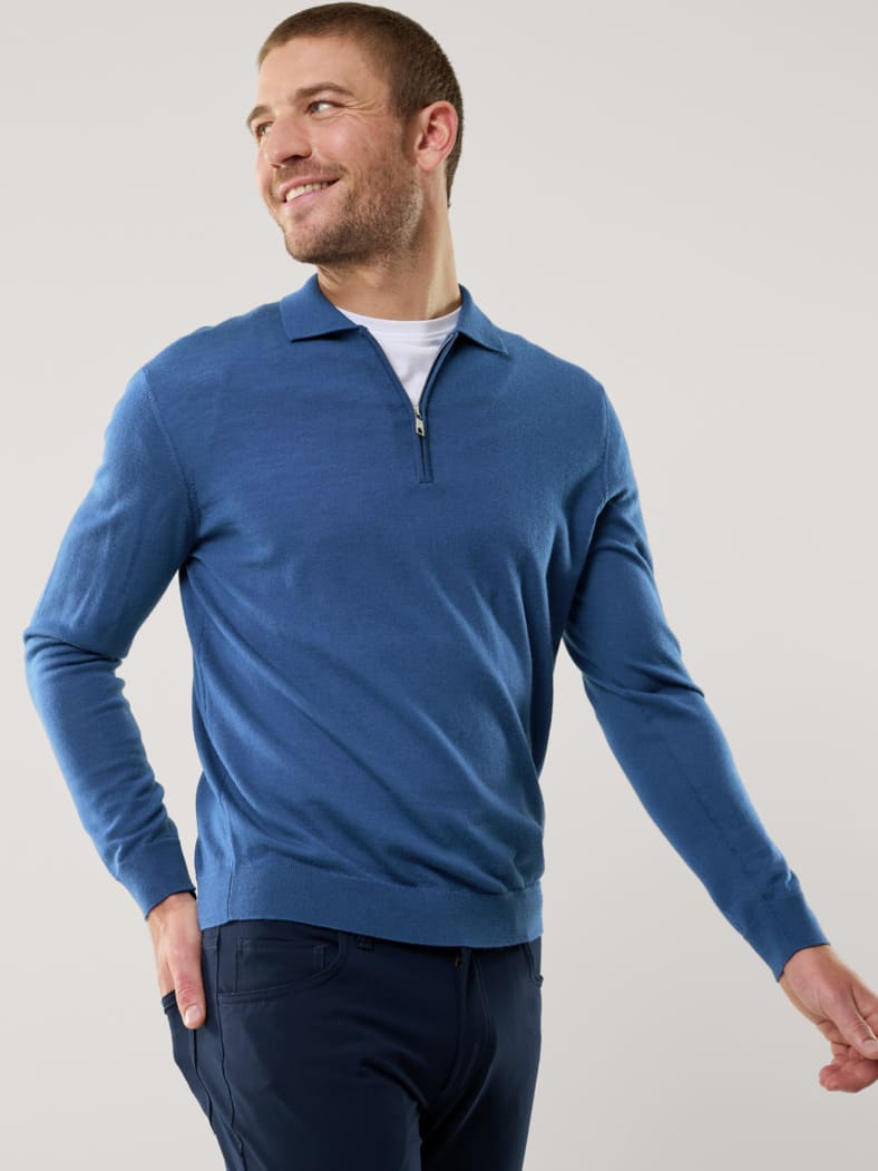 Polo-Pullover Merino Extrafein Königsblau