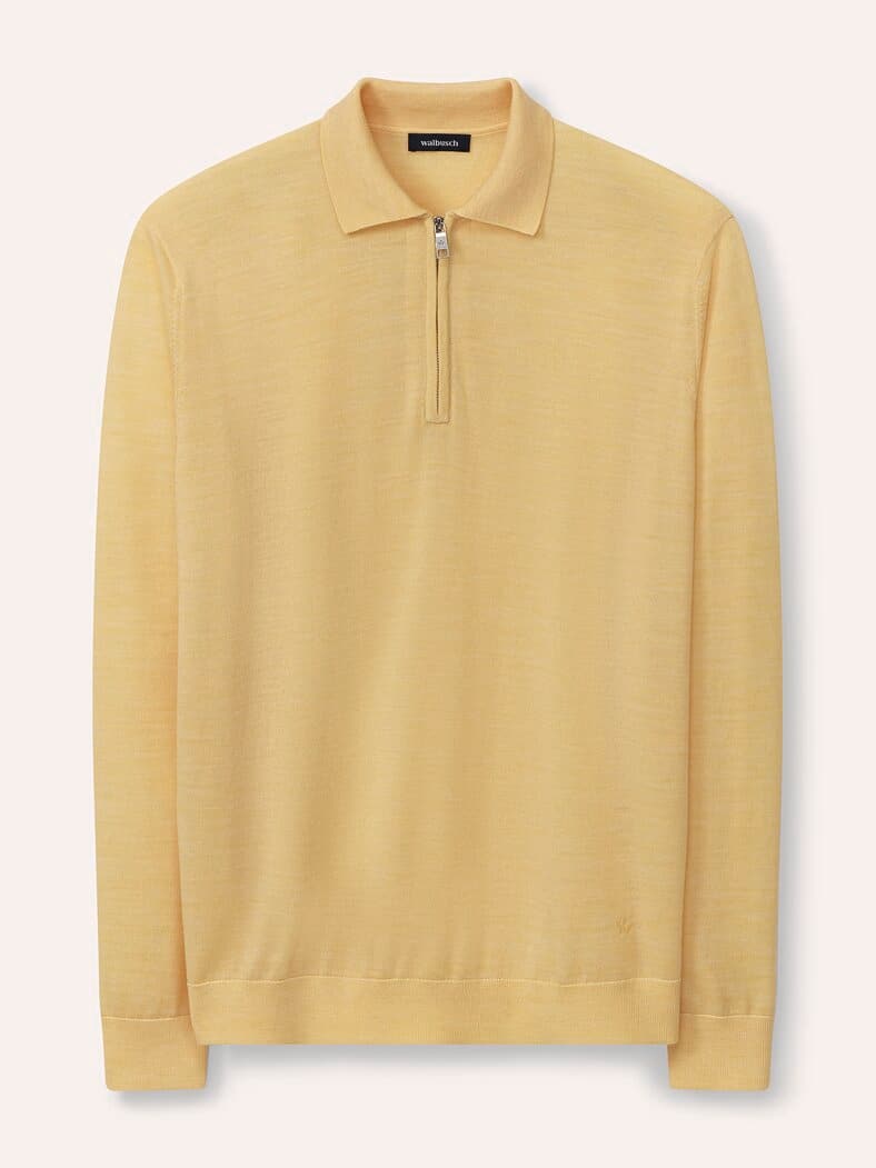 Polo-Pullover Merino Extrafein Zitronengelb