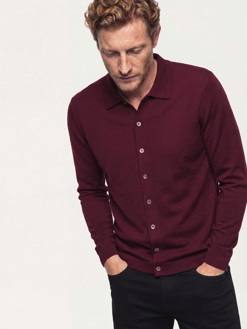 Strickpolo aus Merinowolle Bordeaux
