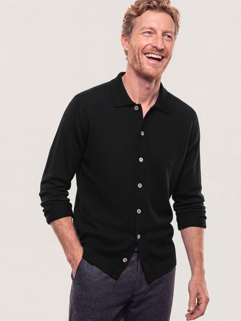 Strickpolo aus Merinowolle Schwarz