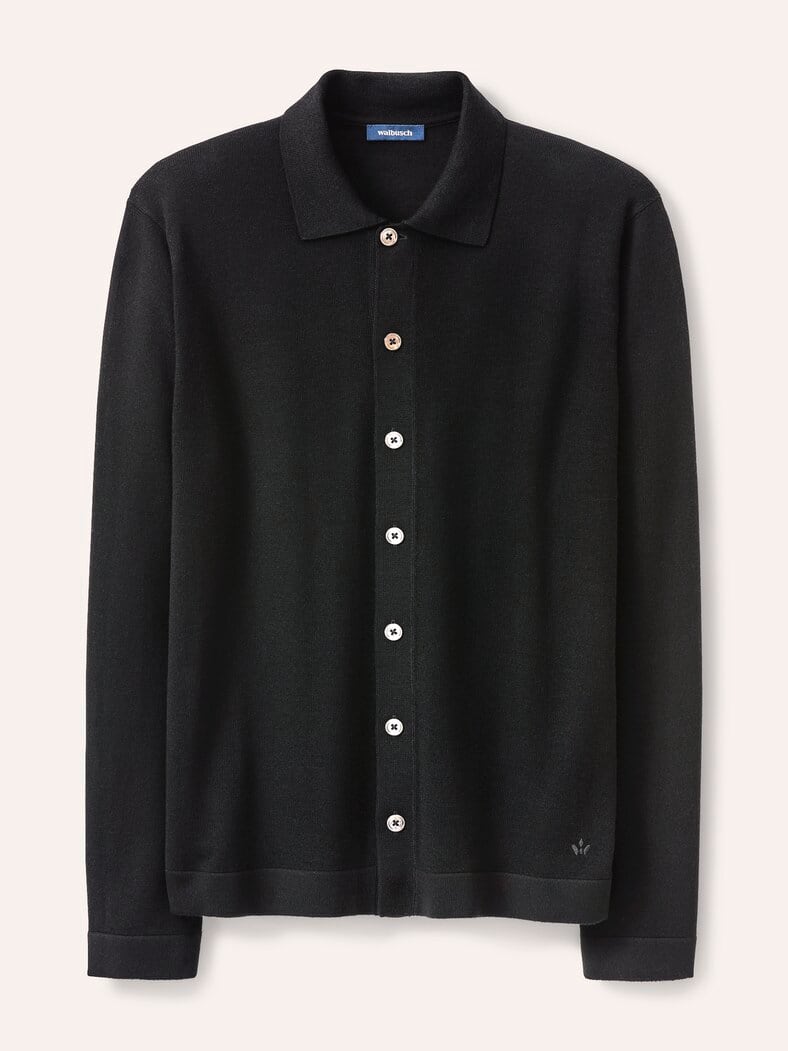 Strickpolo aus Merinowolle Schwarz