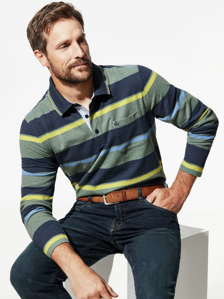 Thermo-Polo Supersoft Malachitgrün gestreift