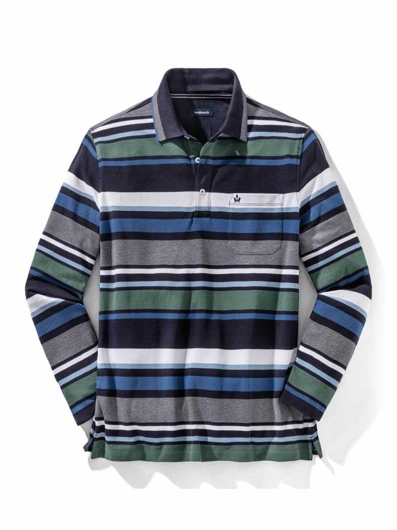 Extraglatt-Polo Thermoleicht Streifen Marine
