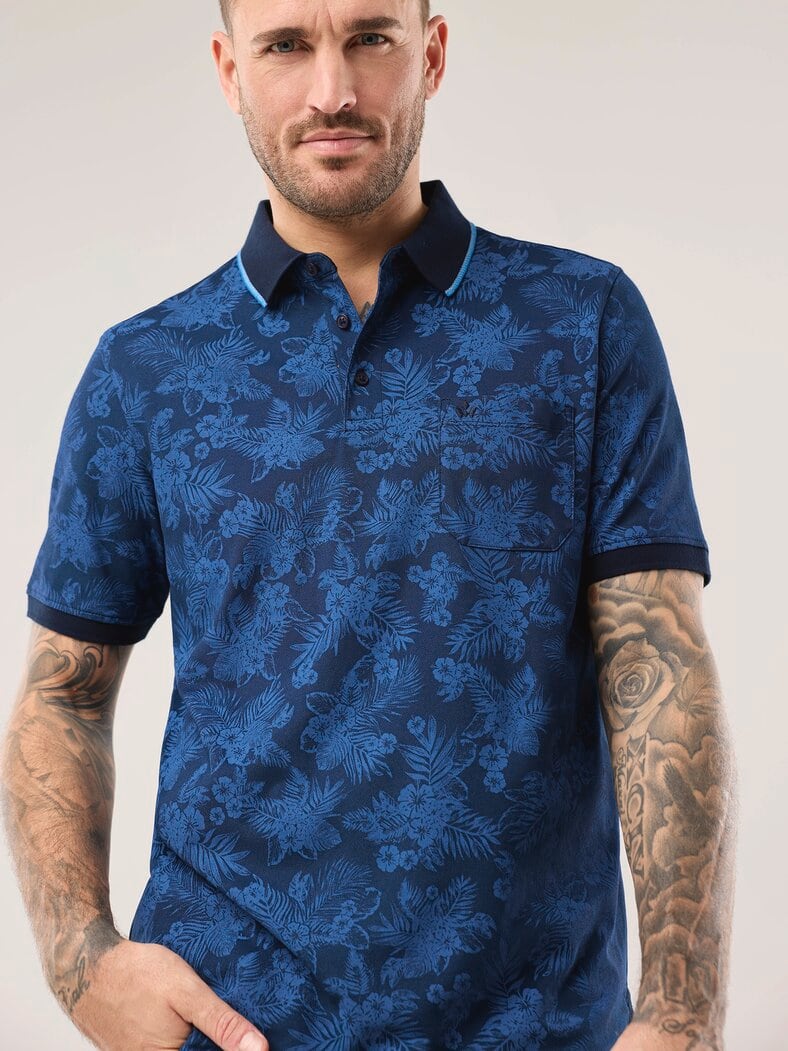 Extraglatt-Polo Bicolor Druck Blau
